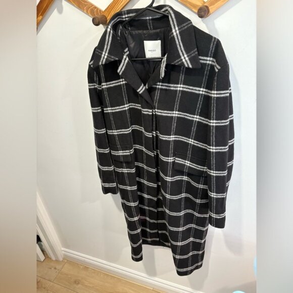 MANGO CHECKERED LONG WOOL BLEND COAT- XS - Picture 1 of 9